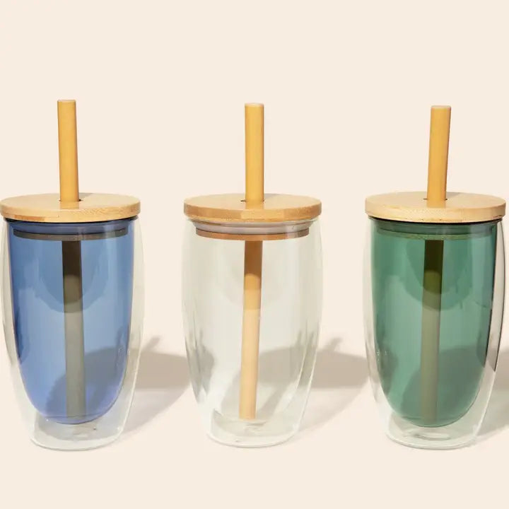 Reusable Glass Tumbler w/ Bamboo Lid