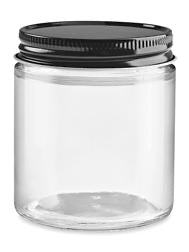 Clear Straight-Sided Glass Jars - Black Metal Cap