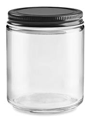 Clear Straight-Sided Glass Jars - Black Metal Cap