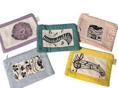 Lino-printed Zip Pouches (Varied prints)