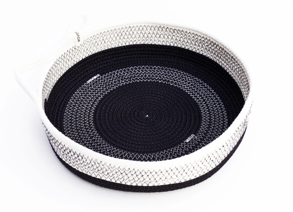 Woven Grey Large One Handled Black Basket
